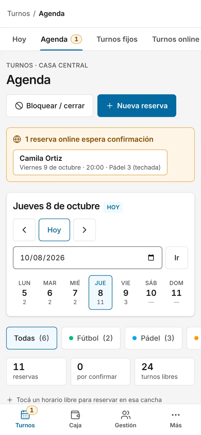 La agenda de canchas en el celular
