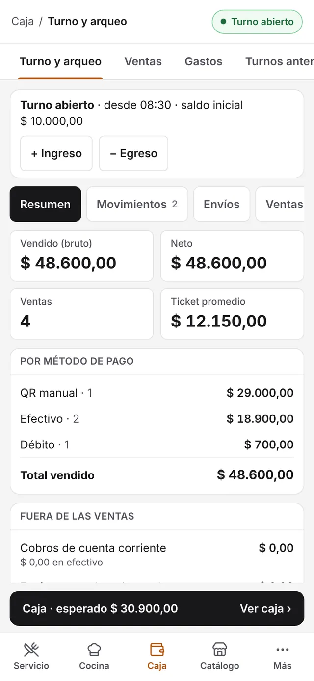 La caja del turno en el celular