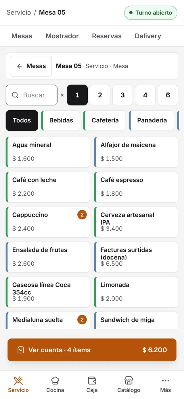 La venta de la mesa 5 en el celular del mozo